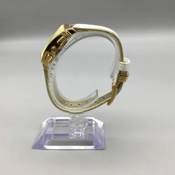 BCBGMAXAZRIA Watch Womens 29mm Gold Square MOP Chronograph Leather New Battery - Picture 3 of 14